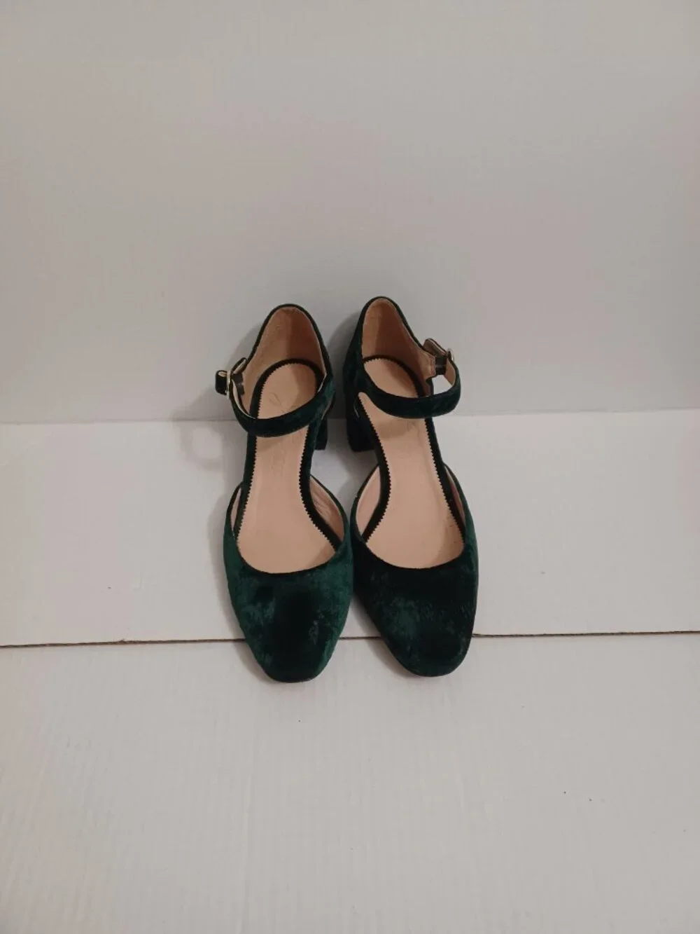 J.CREW MILLIE VELVET ANKLE STRAP HEELS SPRUCE GREEN SIZE 9.5